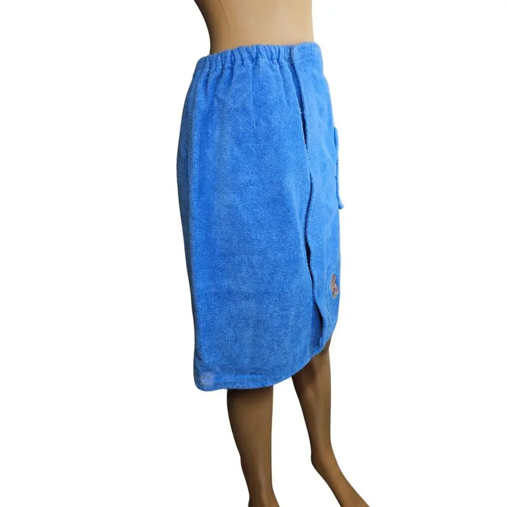 1960s Blue Terry Cloth Sea Island Loungewear Sauna Bathrobe Towel Wrap Size OS - Picture 4 of 9